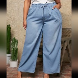 24W Light Wash Wide Leg Drawstring Jeans